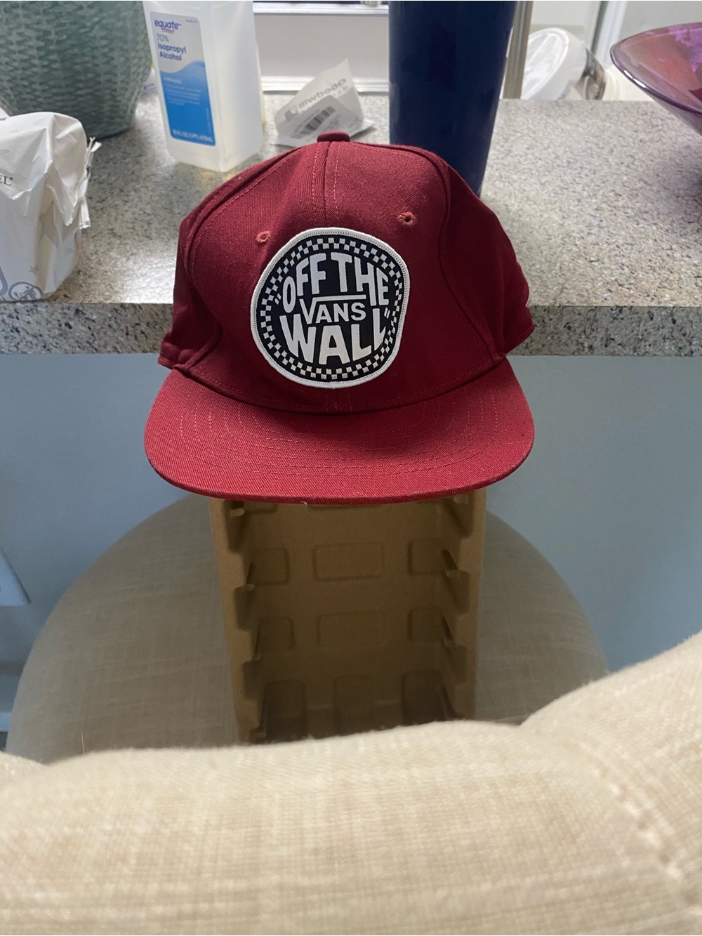 Vans Deep Red Snapback Hat with Pink Strap